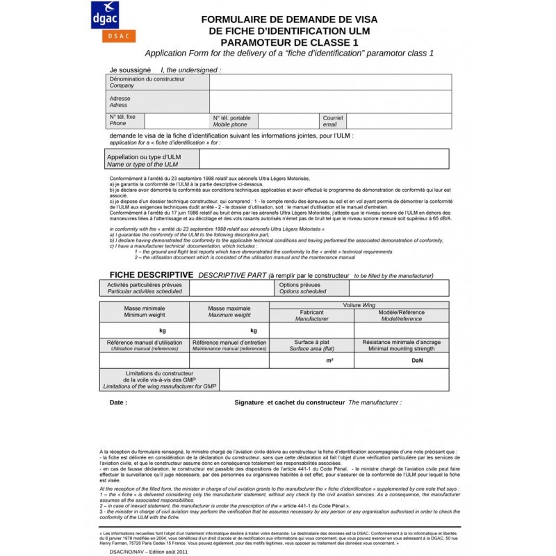 Fiche d'identification officielle